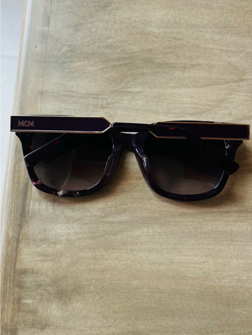 MCM Women's Burgundy Tortoiseshell Square Sunglasses